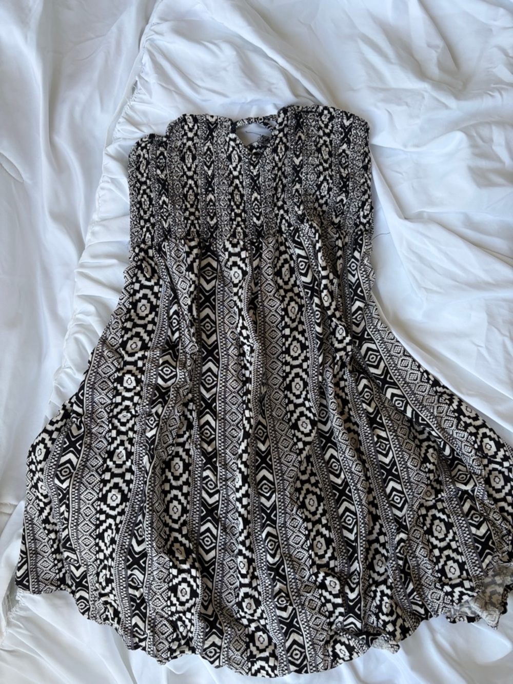 Black & Cream Strapless Aztec Print Sundress